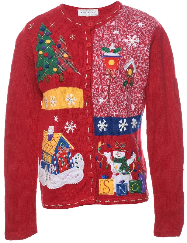 Snowman Christmas Cardigan - M Wool Cardigan Cotton Cardigan Cashmere Cardigan