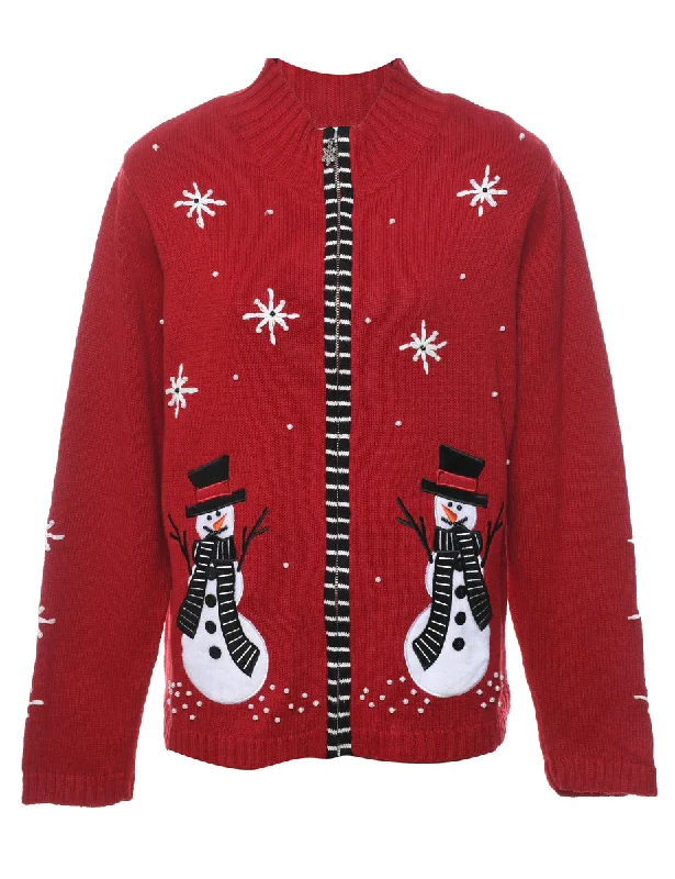 Snowman Christmas Cardigan - M Fleece Fabric Down Fabric Feather Fabric