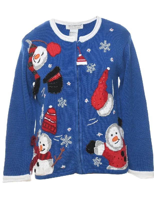 Snowman Christmas Cardigan - S Wool Fabric Cashmere Fabric Tweed Fabric