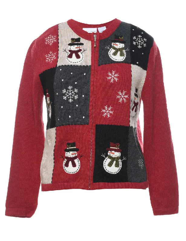 Snowman Christmas Cardigan - S Denim Fabric Leather Fabric Suede Fabric