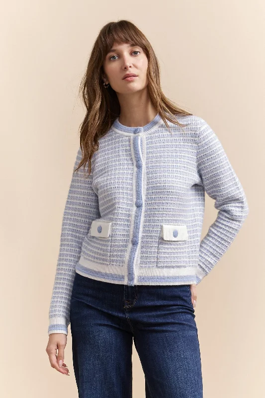 Textured stripes cardigan Solid Print Embellished