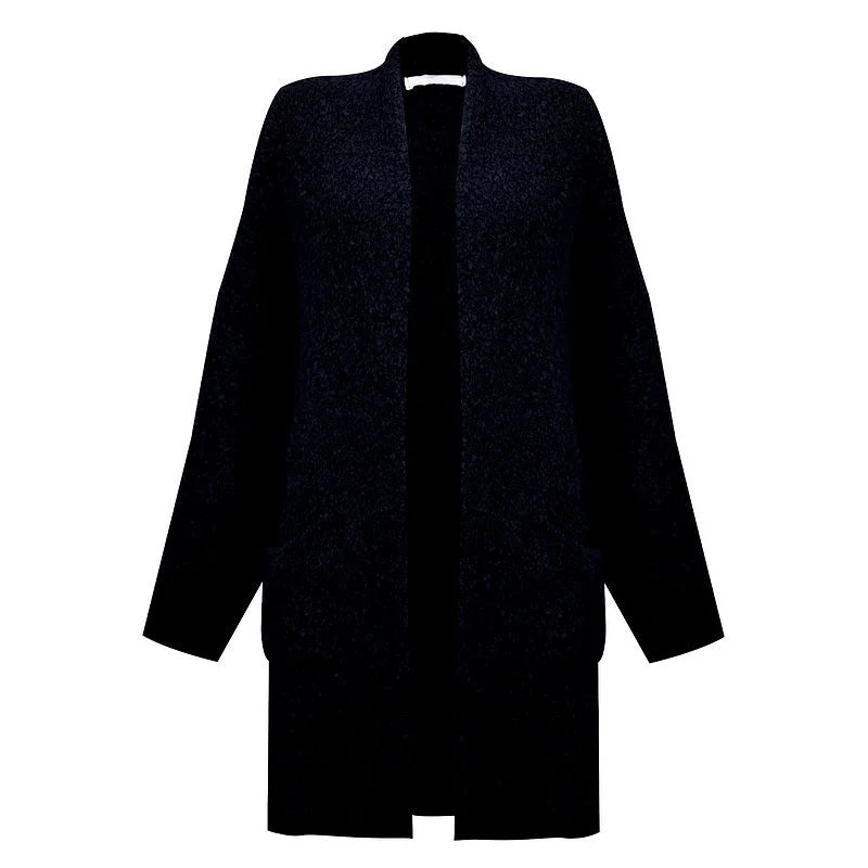 Veritie Boucle Cardigan in Dark Navy Seamless Knitted Crochet