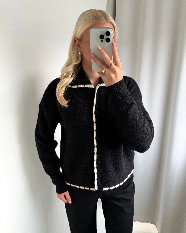 Vero Moda cardigan loulou black/w. birch Handmade Hand-knitted Hand-woven