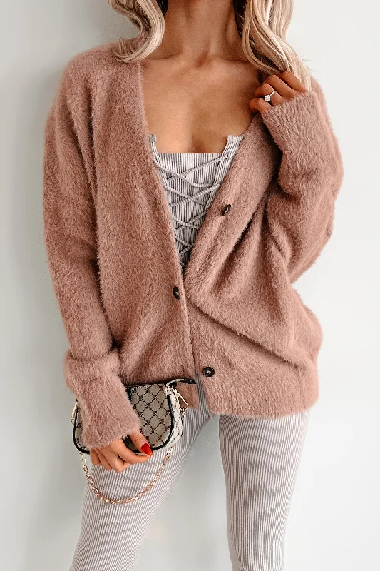 DOORBUSTER What Could Be Better Fuzzy Cardigan (Mauve) Notch Collar Peter Pan Collar Cowl Neck