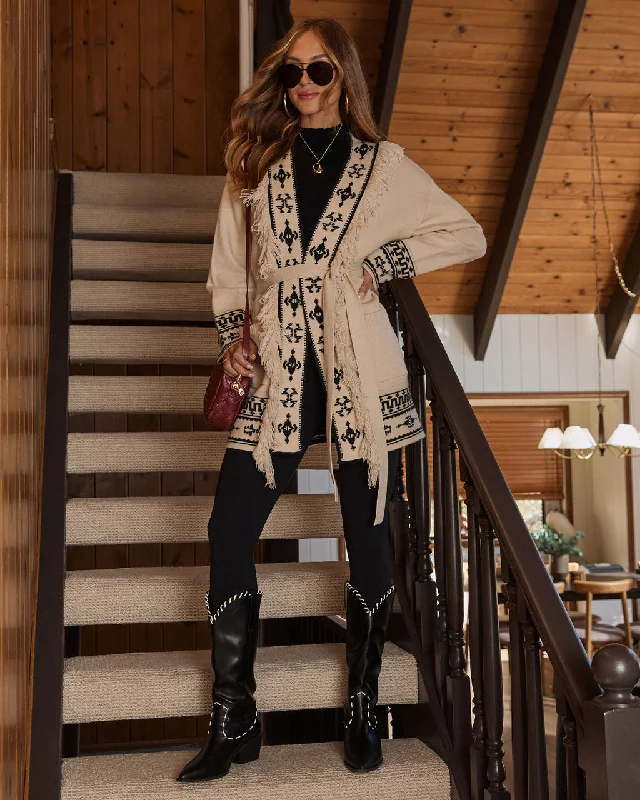 Winter Ember Abstract Waist Tie Cardigan Cable Knit Ribbed Knit Lace Knit