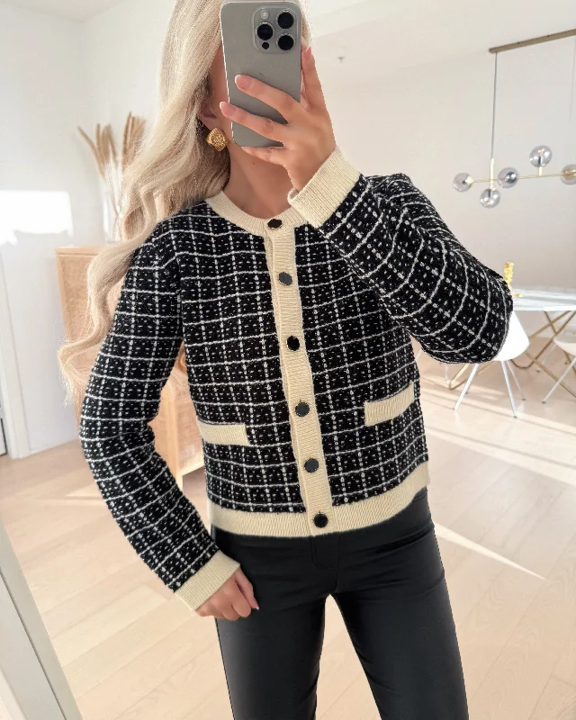 Y.A.S cardigan livia ls short knit black/birch Real Fur Shearling Chenille